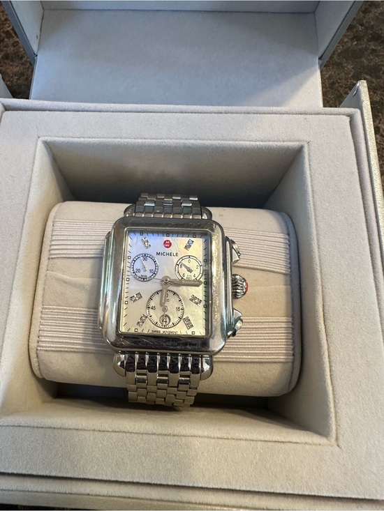 Michele Accessories - Michele Silver Stainless Steel Diamond Accent Chronograph Watch - White Dial